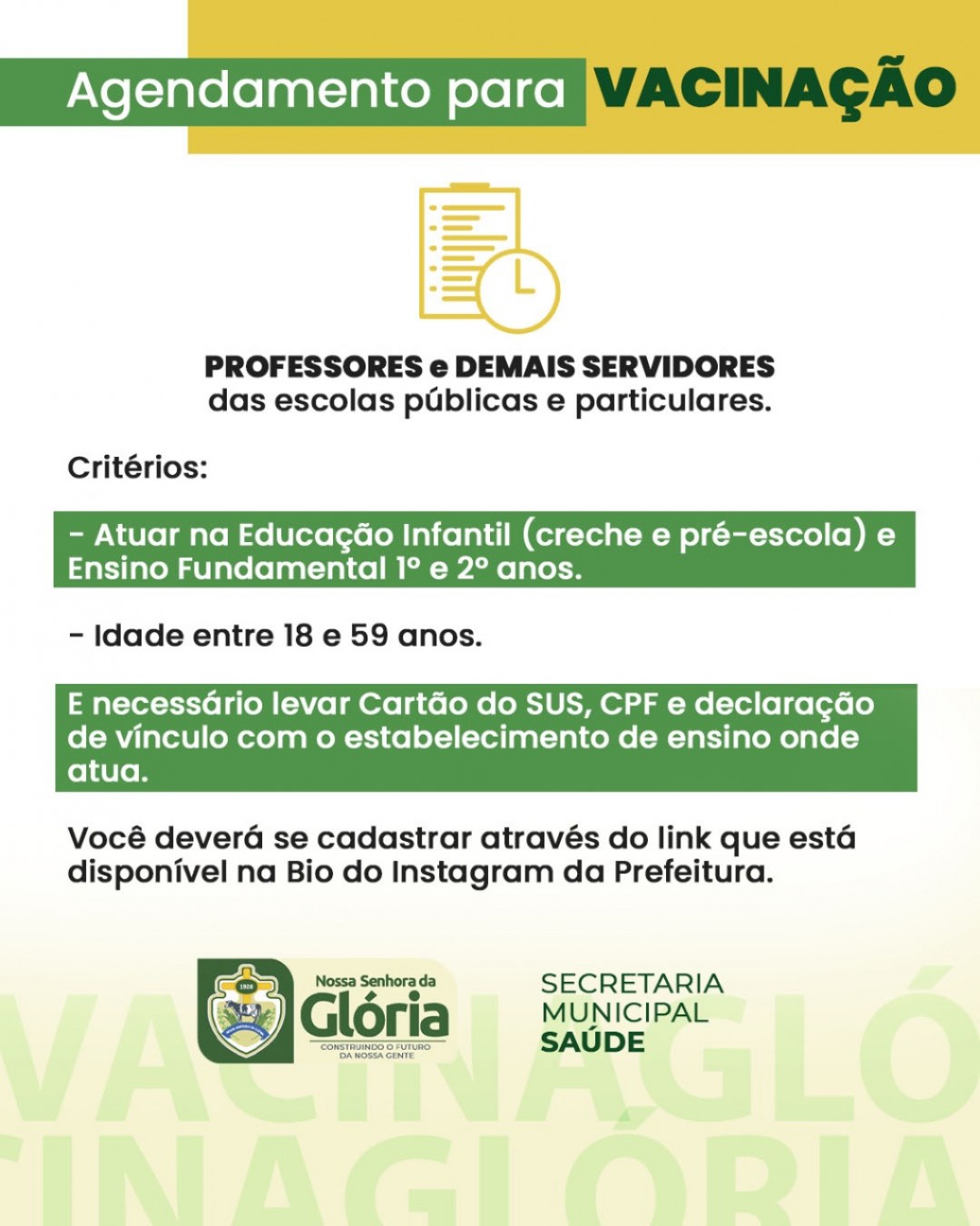 Agendamento para vacinação de professores e servidores da educação