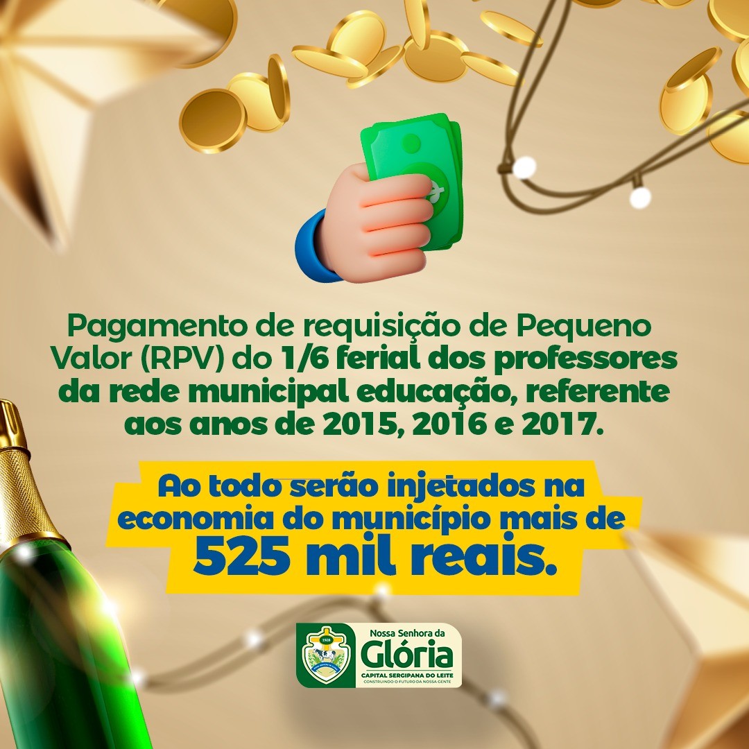 Gestão municipal efetua pagamento do RPV do 1/6 ferial dos professores da rede municipal de ensino
